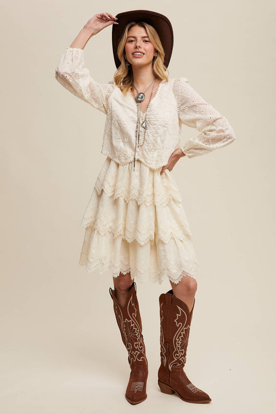Tiered Scallop Embroidered Mini Dress
