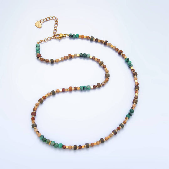 Turquoise & Citrine Beaded Necklace With 14k Gold Plated Accents