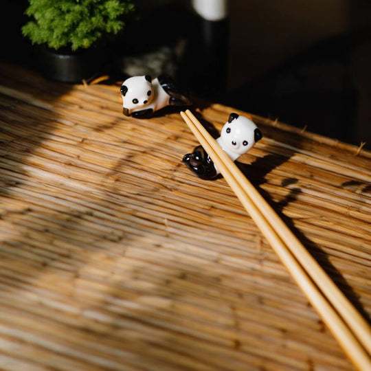 Two Ceramic Porcelain Panda Chopstick Rests