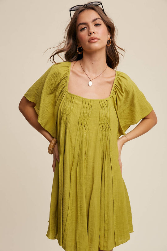 Textured A-Line Mini Dress with Flutter Sleeves