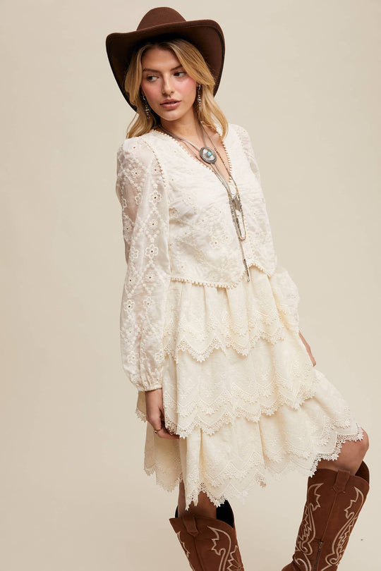 Tiered Scallop Embroidered Mini Dress