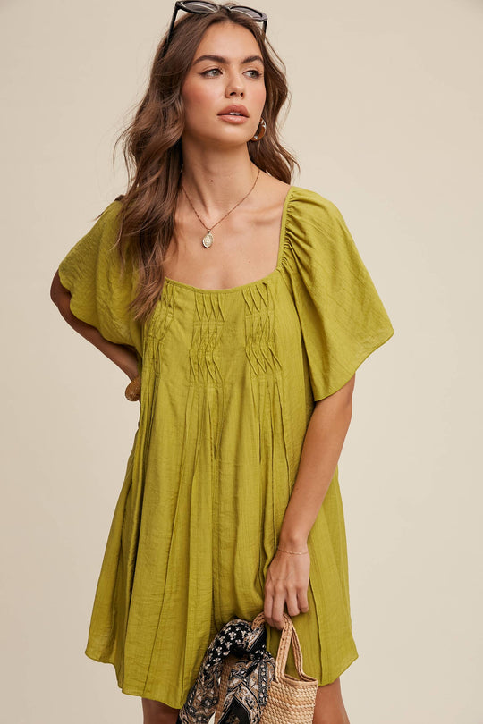 Textured A-Line Mini Dress with Flutter Sleeves