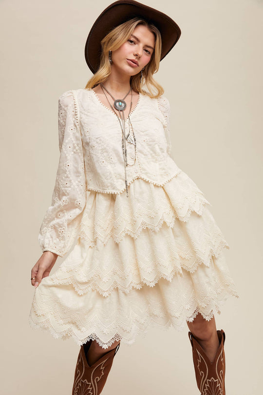 Tiered Scallop Embroidered Mini Dress