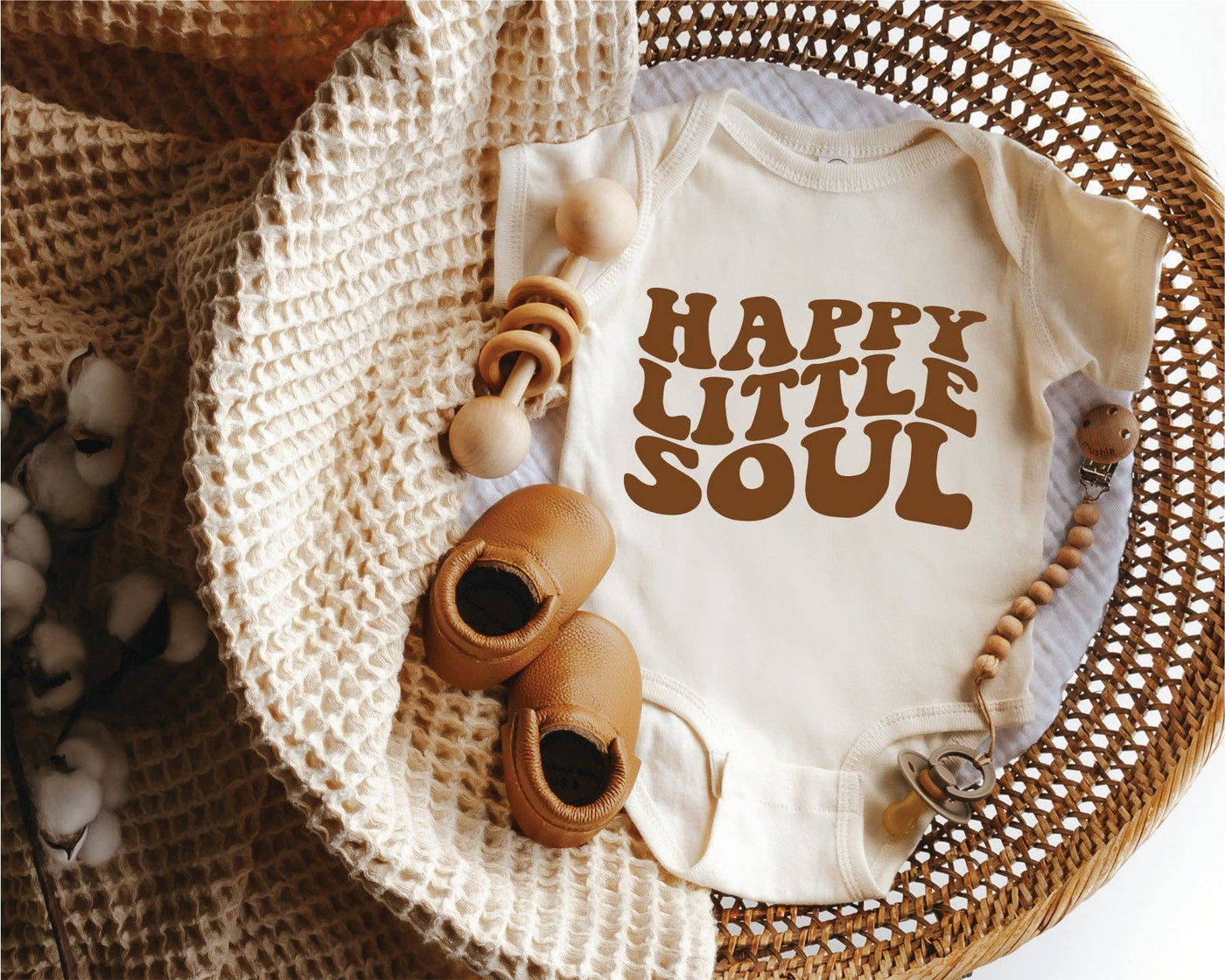 Roots and lace Boho baby bodysuit with happy little soul design - Simple Good