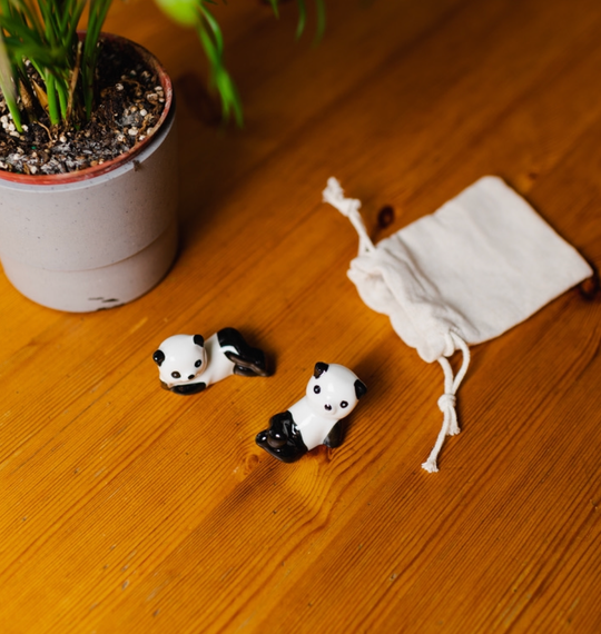 Two Ceramic Porcelain Panda Chopstick Rests