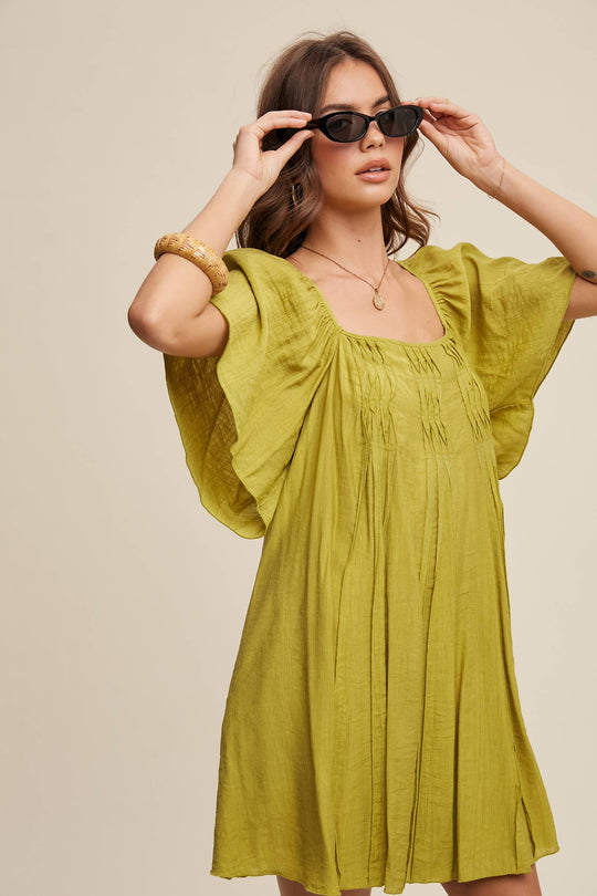 Textured A-Line Mini Dress with Flutter Sleeves