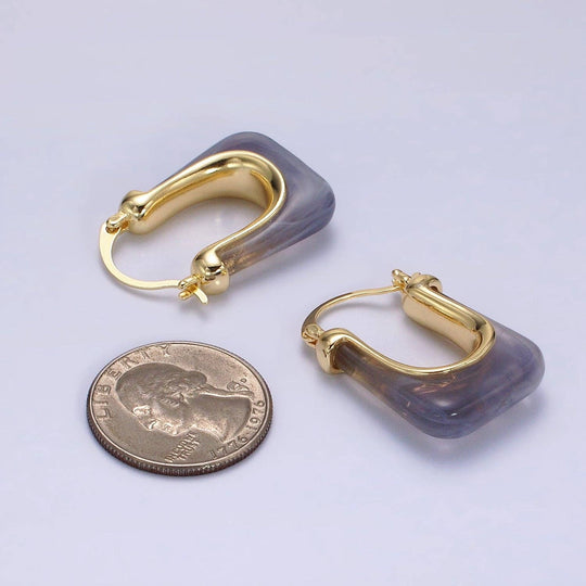 14K Gold Filled Clear U-Shaped Rectangular Acrylic Earrings