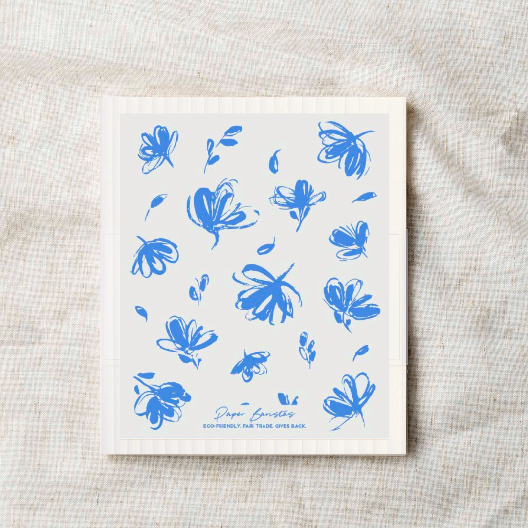 French Blue Flowers Swedish Dishcloth