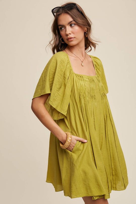 Textured A-Line Mini Dress with Flutter Sleeves