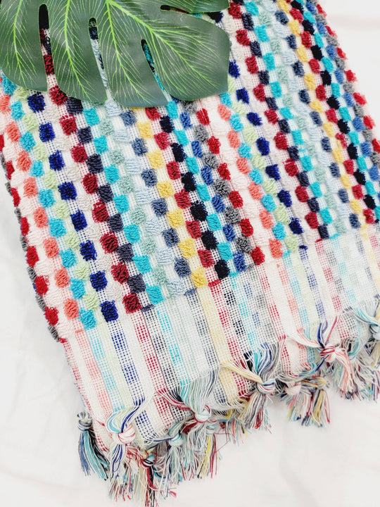 Turkish Towel with Pom Poms- Rainbow