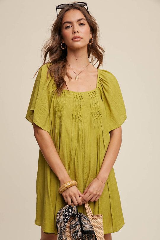 Textured A-Line Mini Dress with Flutter Sleeves