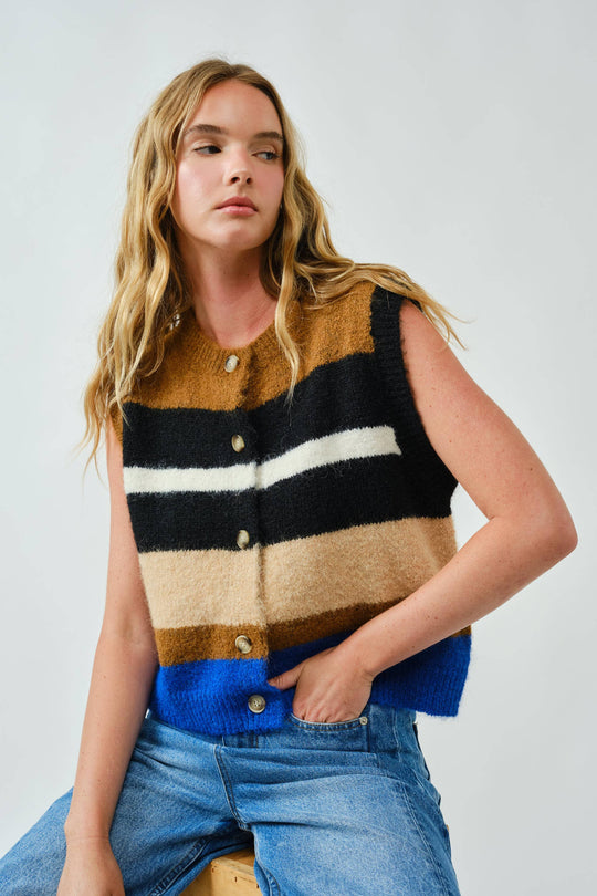 Wool Blend Striped Pullover Sweater Vest