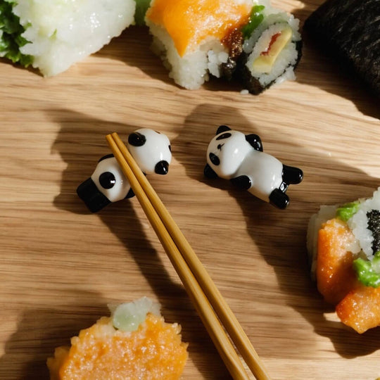 Two Ceramic Porcelain Panda Chopstick Rests