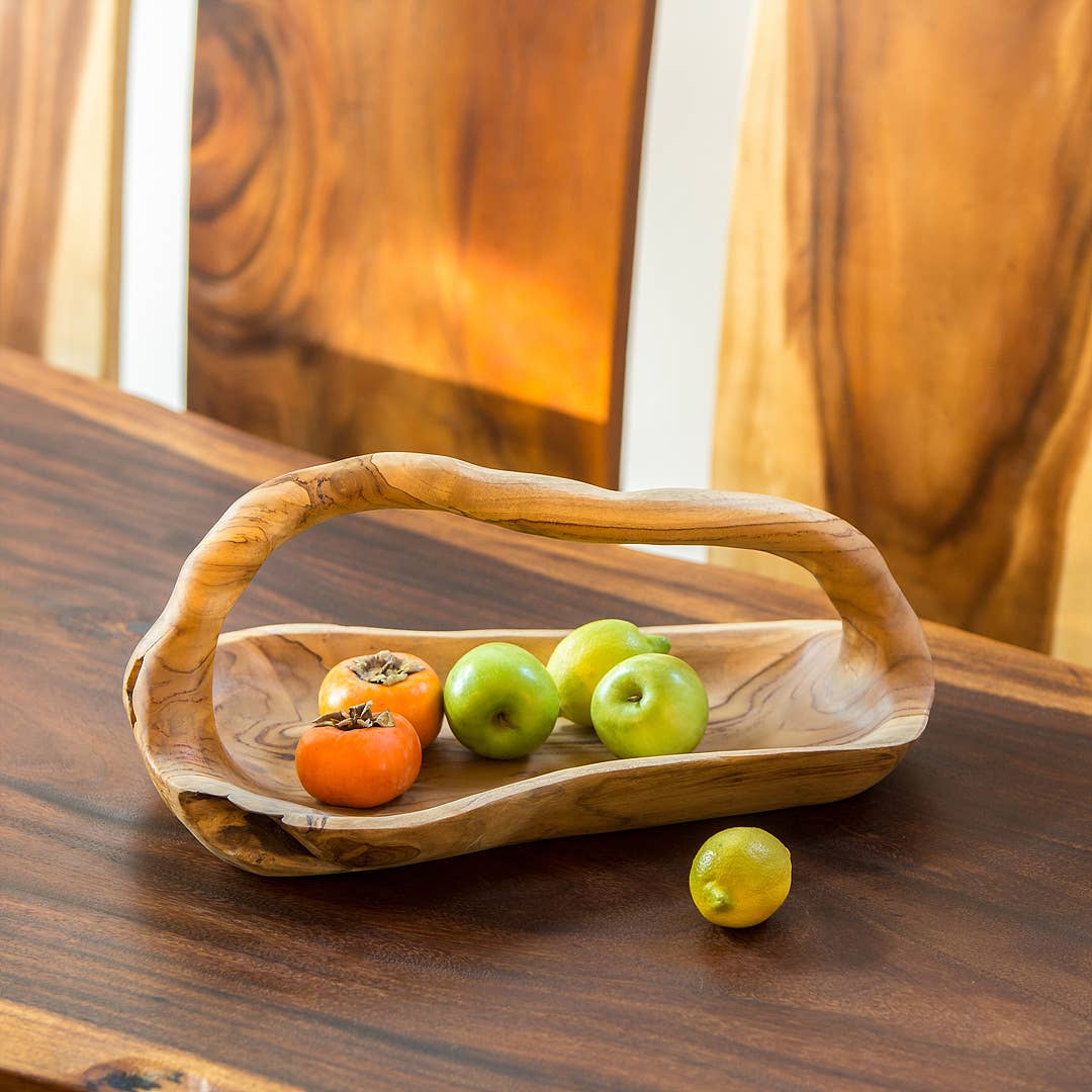 Carved Teak Bowl with Handle