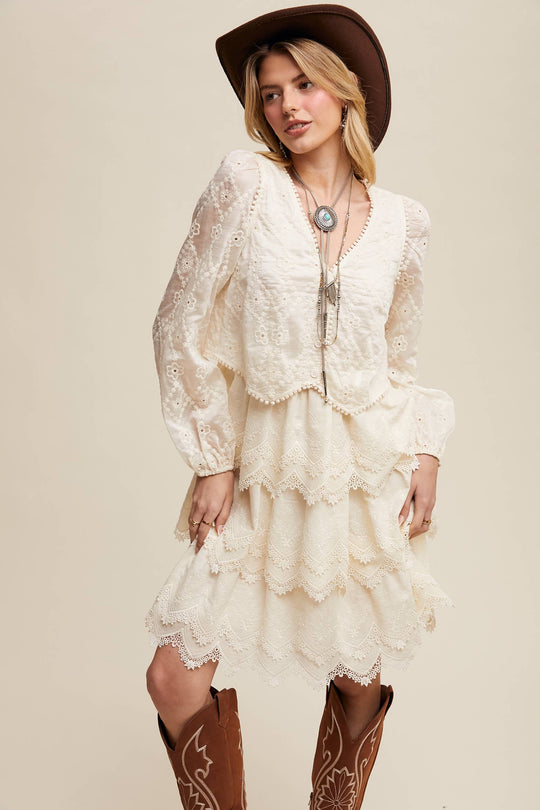 Tiered Scallop Embroidered Mini Dress