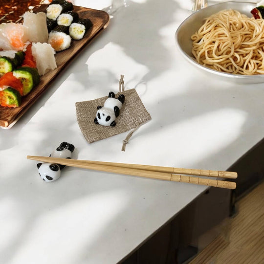 Two Ceramic Porcelain Panda Chopstick Rests