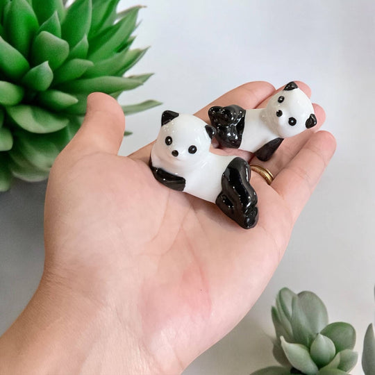 Two Ceramic Porcelain Panda Chopstick Rests
