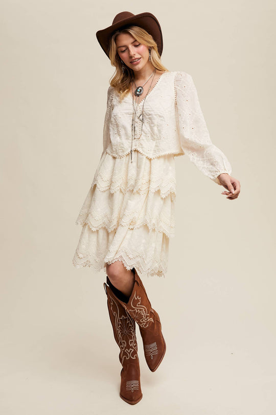 Tiered Scallop Embroidered Mini Dress