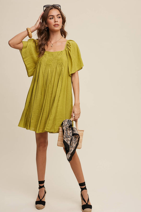 Textured A-Line Mini Dress with Flutter Sleeves