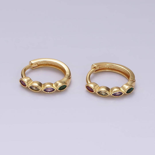 14K Gold Filled Multicolor Marquise Cubic Zirconia Huggies