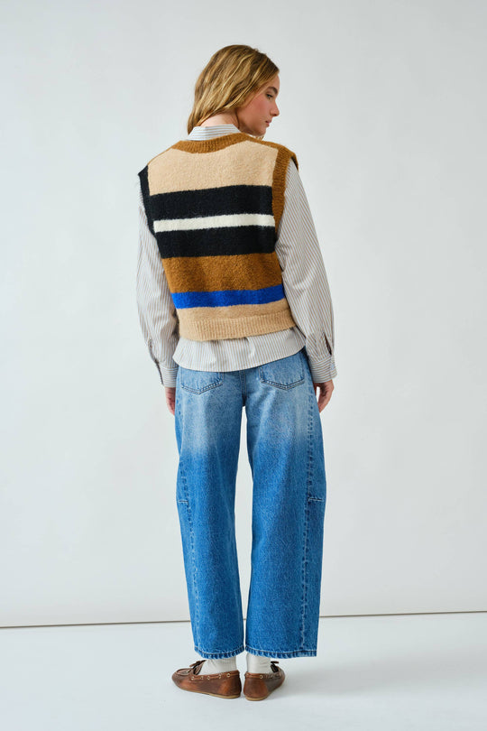 Wool Blend Striped Pullover Sweater Vest