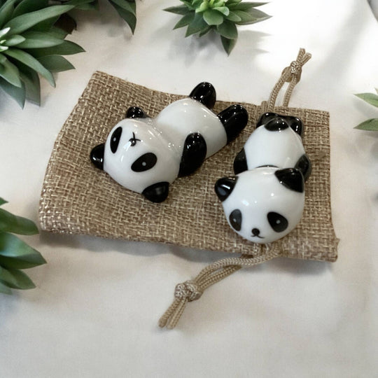 Two Ceramic Porcelain Panda Chopstick Rests