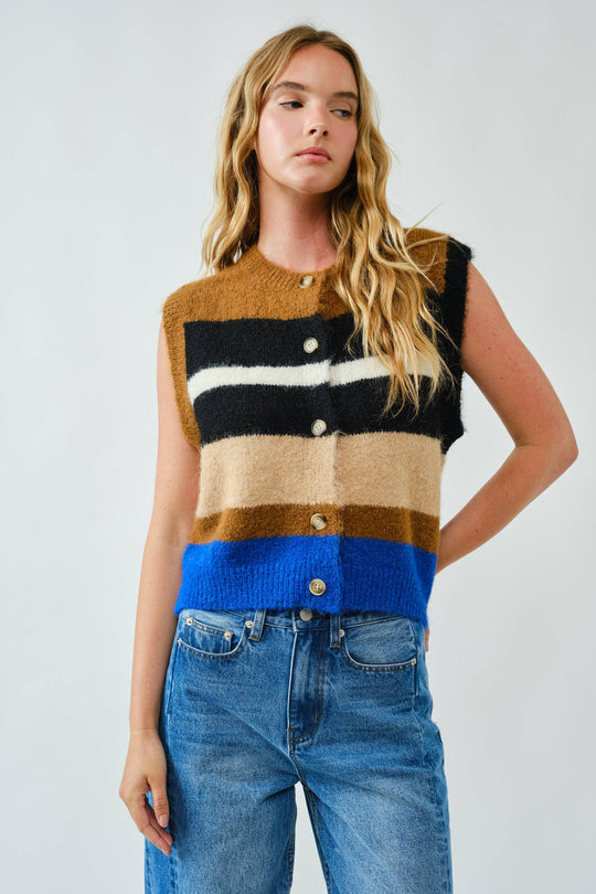 Wool Blend Striped Pullover Sweater Vest