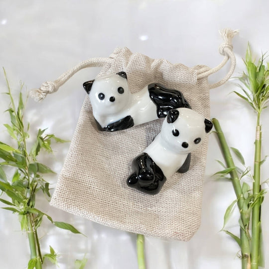 Two Ceramic Porcelain Panda Chopstick Rests