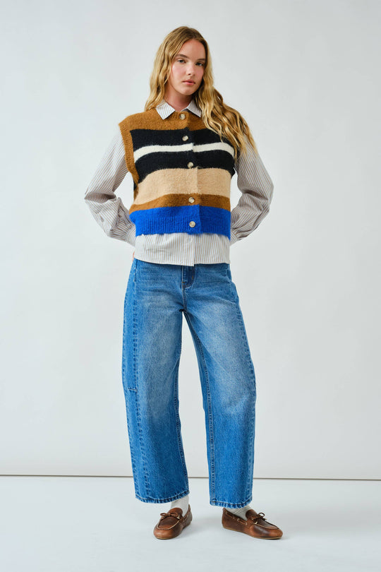 Wool Blend Striped Pullover Sweater Vest