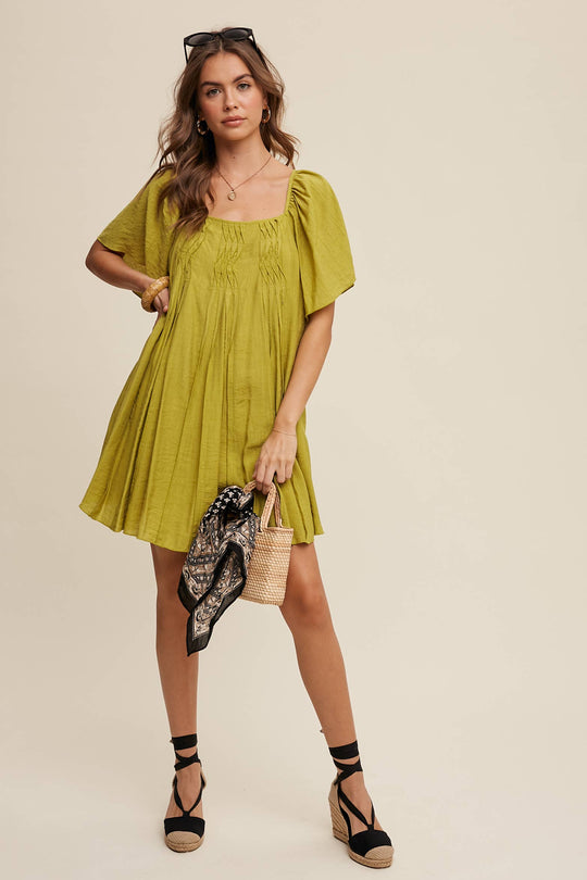 Textured A-Line Mini Dress with Flutter Sleeves