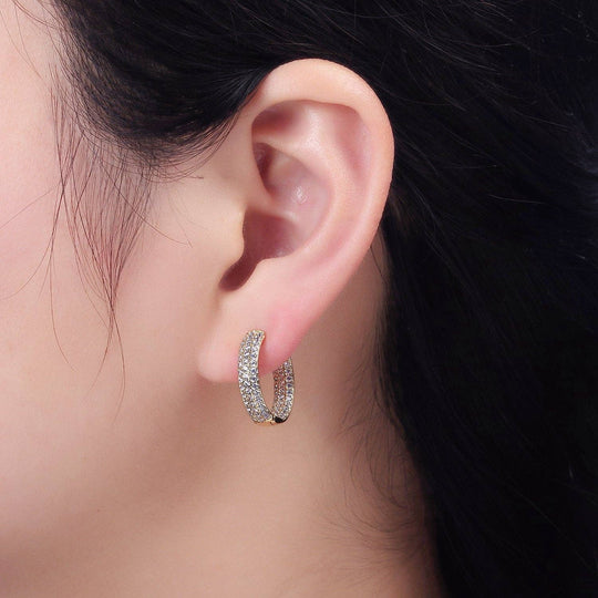 14K Gold Filled Clear CZ Front-Facing Hoop Earrings