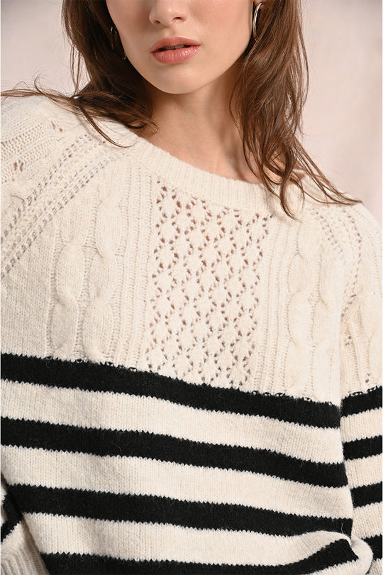 Striped Crew Neck Fisherman Sweater