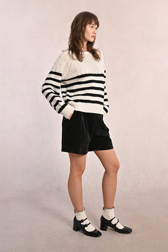 Striped Crew Neck Fisherman Sweater