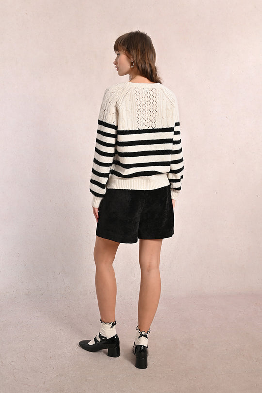 Striped Crew Neck Fisherman Sweater