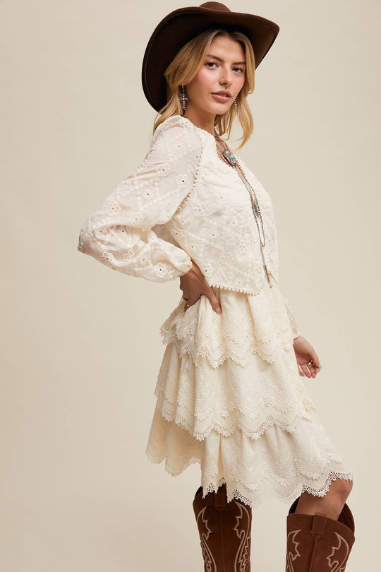 Tiered Scallop Embroidered Mini Dress