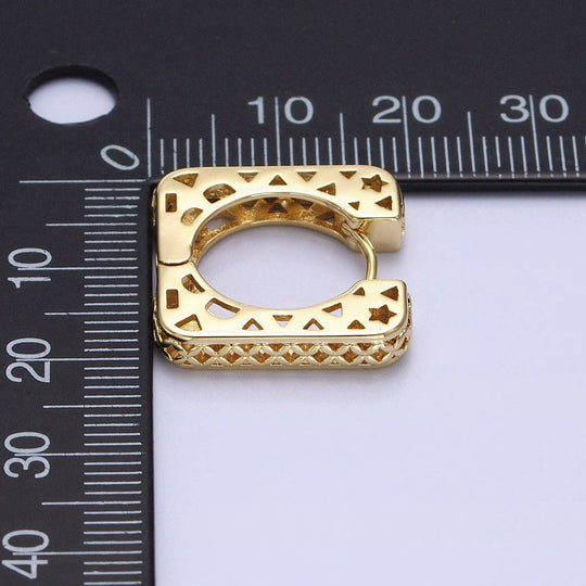 14K Gold Filled Filigree Star Thin Square Huggie Earrings