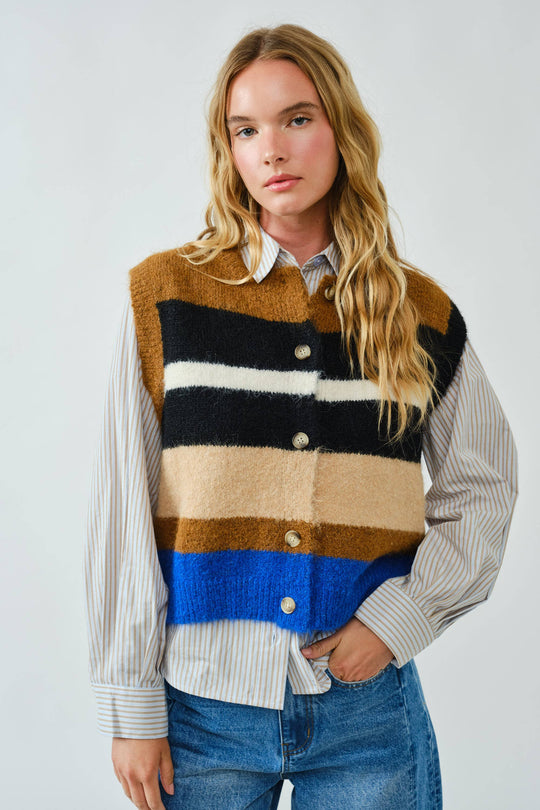 Wool Blend Striped Pullover Sweater Vest