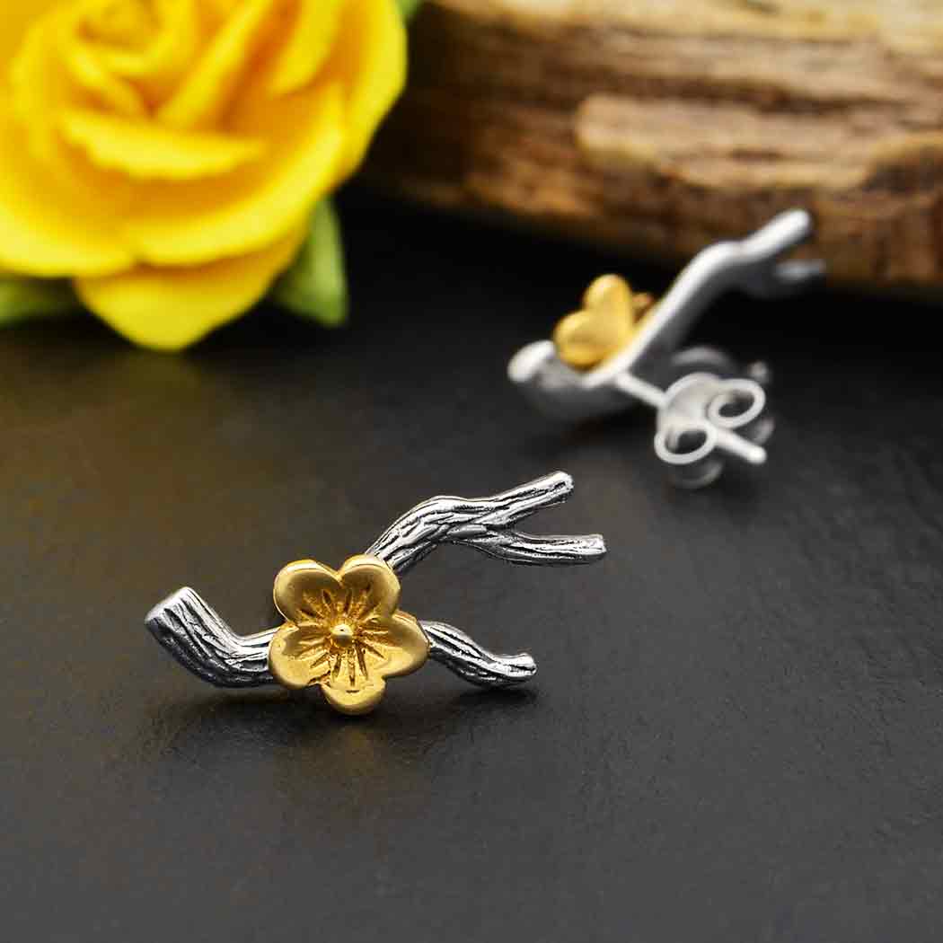 Sterling Silver Branch and Blossom Earrings