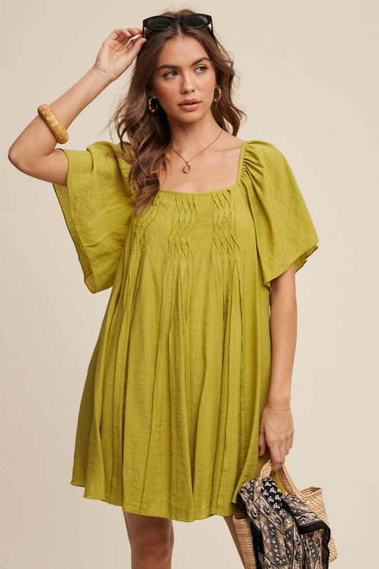 Textured A-Line Mini Dress with Flutter Sleeves