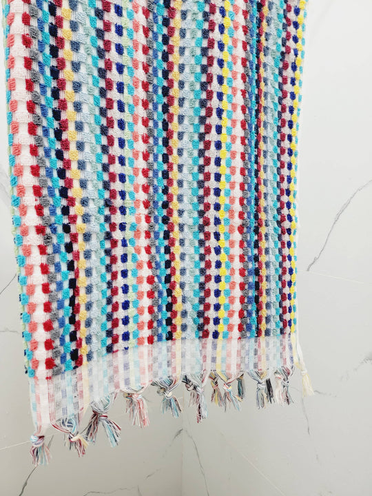 Turkish Towel with Pom Poms- Rainbow
