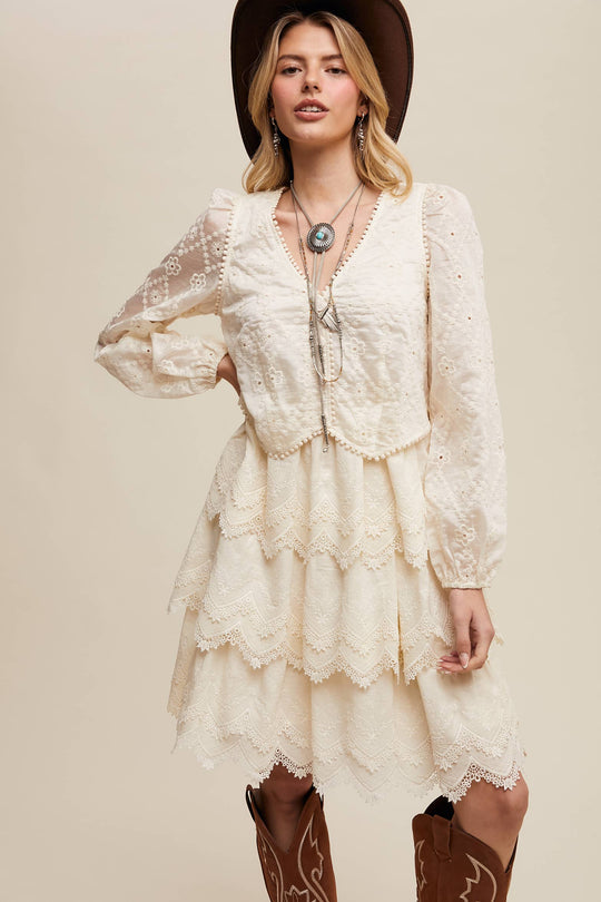 Tiered Scallop Embroidered Mini Dress