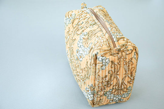 Quilted Block Print Trellis Cosmetic Pouch