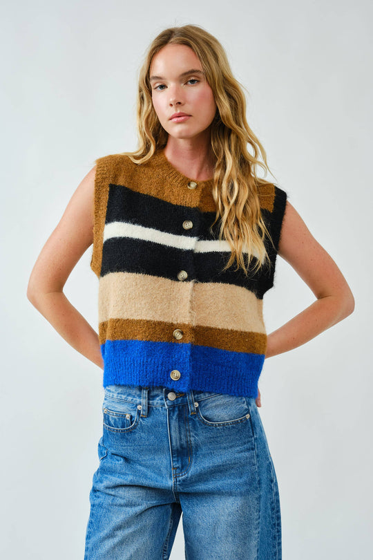 Wool Blend Striped Pullover Sweater Vest