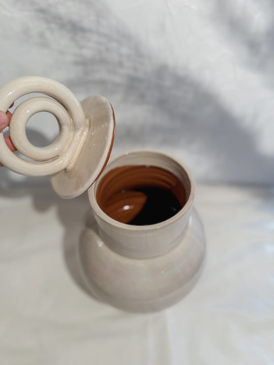 Roca Caus White Terracotta Jar with Arches Lid - Simple Good