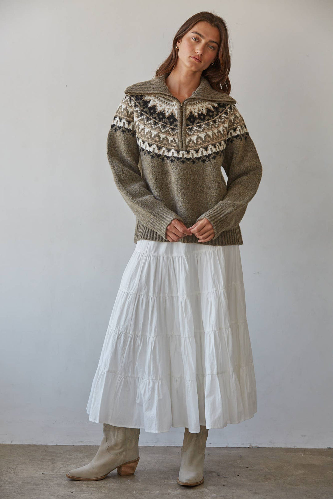 Fair Isle Half Zip Up Pullover Sweater