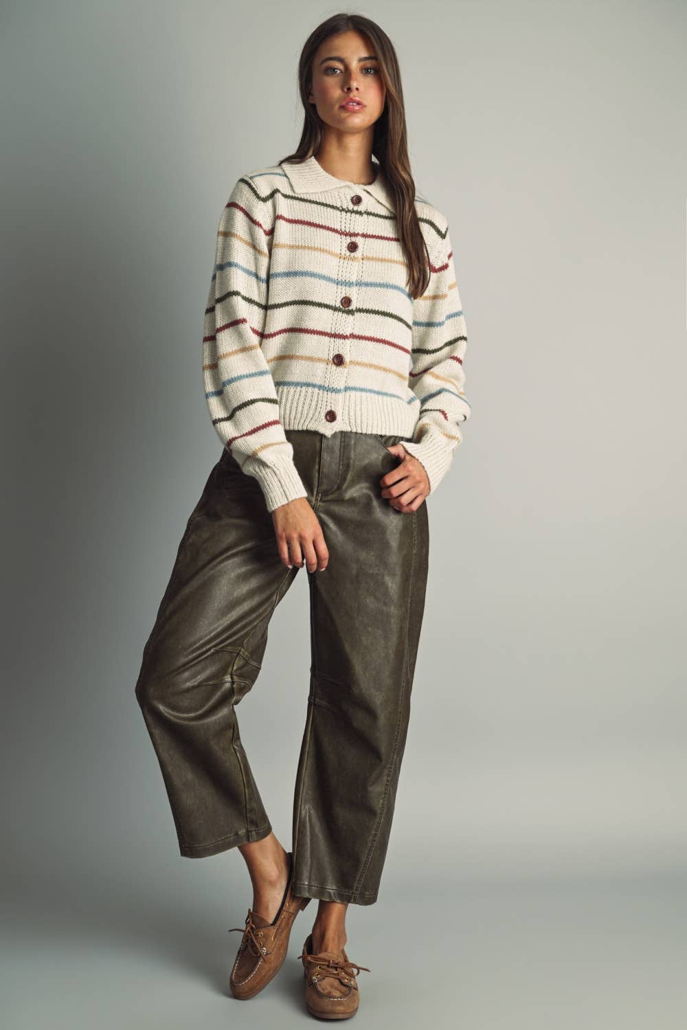 Striped Knit Cardigan Sweater