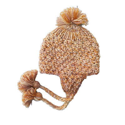 Light Brown Wool Knit Cap with Ear Flaps