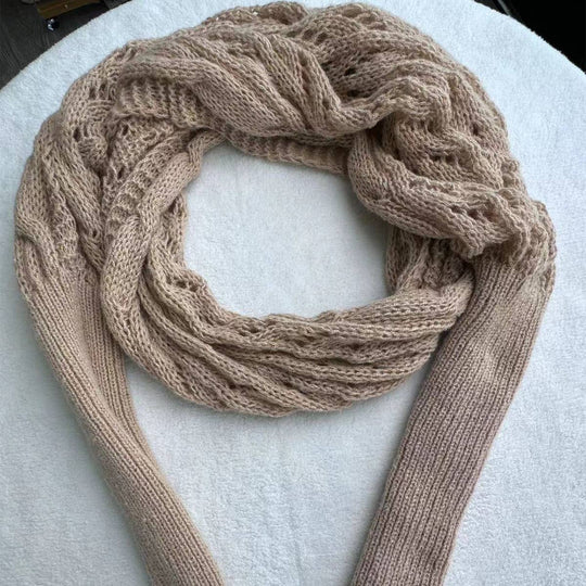 Cable Knit Infinity Scarf with Sleeves