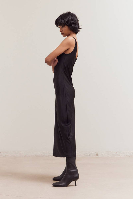 Satin Round Neck Midi Dress