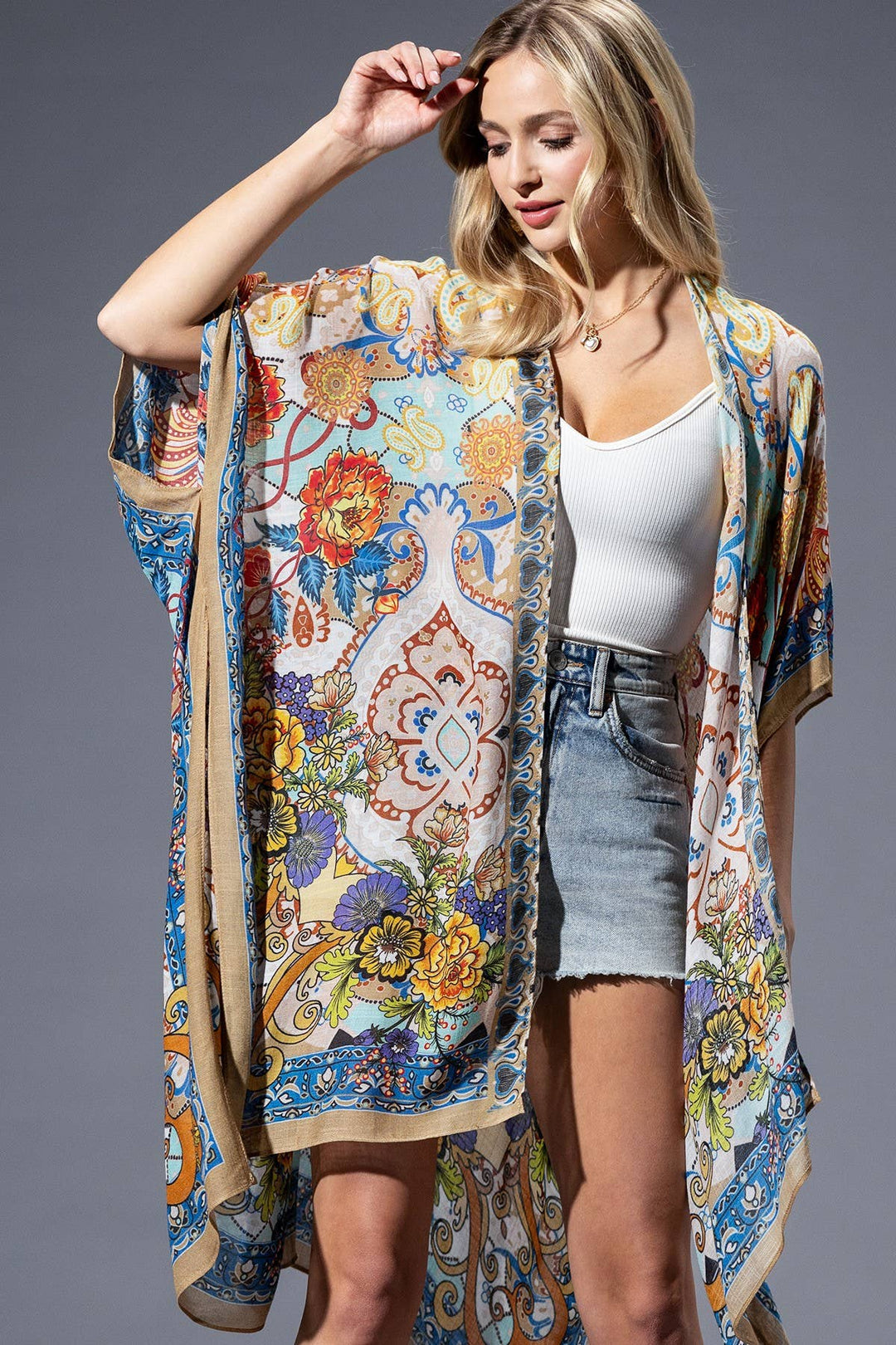 Gold Blue Mandala Viscose Kimono
